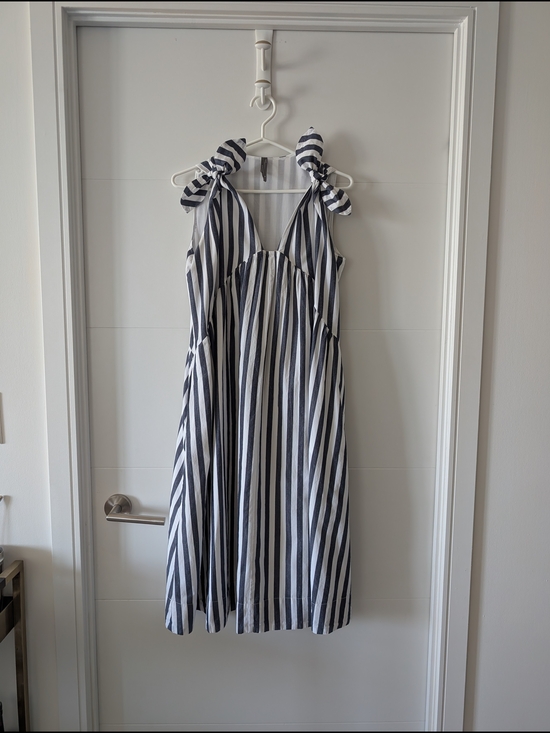 Anthropologie Dresses & Skirts - Anthropologie Navy and White Striped Bow-Shoulder Maxi